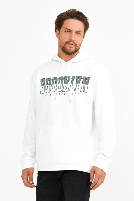 Erkek Kapşonlu Regular Fit Brooklyn Baskılı İnce Sweatshirt SPR22SW165