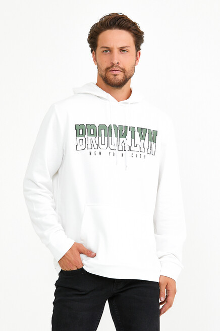 Erkek Kapşonlu Regular Fit Brooklyn Baskılı İnce Sweatshirt SPR22SW165