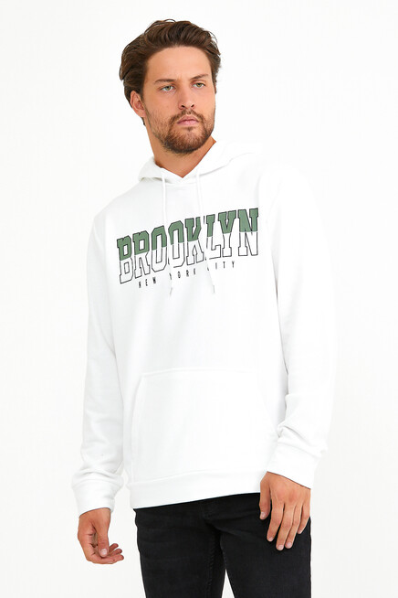 Erkek Kapşonlu Regular Fit Brooklyn Baskılı İnce Sweatshirt SPR22SW165