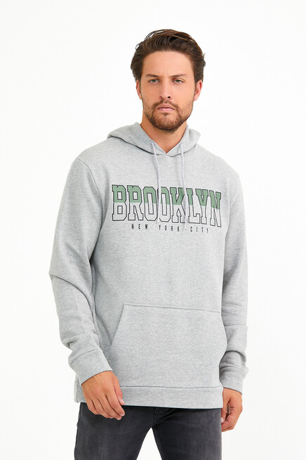 Erkek Kapşonlu Regular Fit Brooklyn Baskılı İnce Sweatshirt SPR22SW165