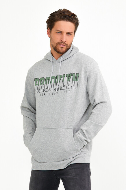 Erkek Kapşonlu Regular Fit Brooklyn Baskılı İnce Sweatshirt SPR22SW165