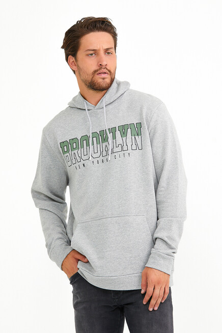 Erkek Kapşonlu Regular Fit Brooklyn Baskılı İnce Sweatshirt SPR22SW165