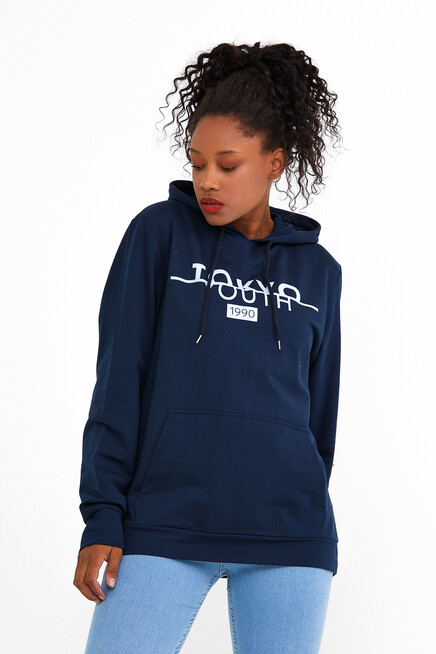 Süperlife Kadın Kapşonlu Regular Fit Tokya Baskılı İnce Sweatshirt SPR22SWK164