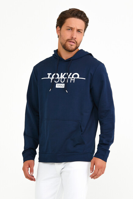 Erkek Kapşonlu Regular Fit Tokyo Baskılı İnce Sweatshirt SPR22SW164