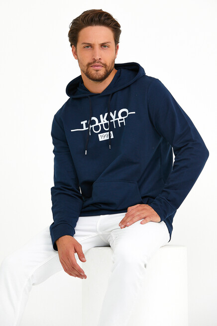 Erkek Kapşonlu Regular Fit Tokyo Baskılı İnce Sweatshirt SPR22SW164