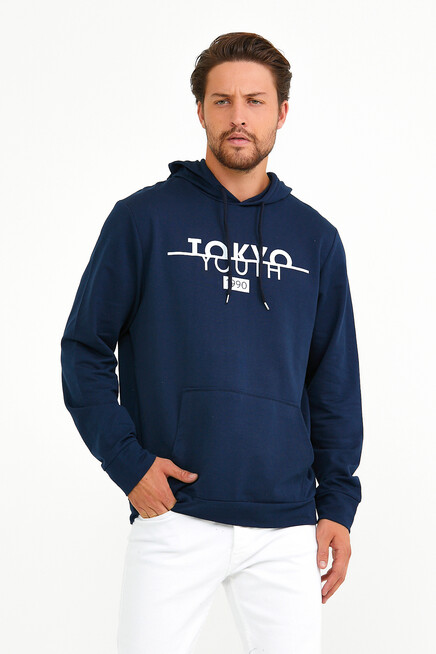 Erkek Kapşonlu Regular Fit Tokyo Baskılı İnce Sweatshirt SPR22SW164