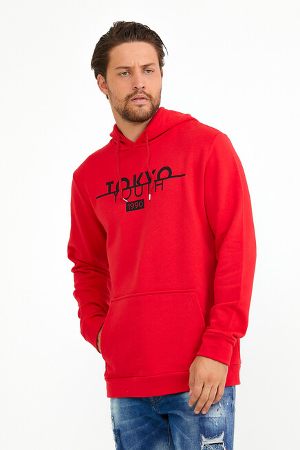 Erkek Kapşonlu Regular Fit Tokyo Baskılı İnce Sweatshirt SPR22SW164