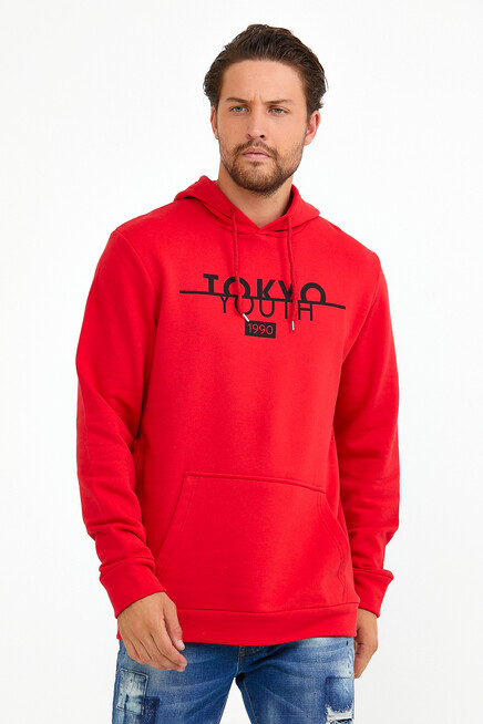 Erkek Kapşonlu Regular Fit Tokyo Baskılı İnce Sweatshirt SPR22SW164