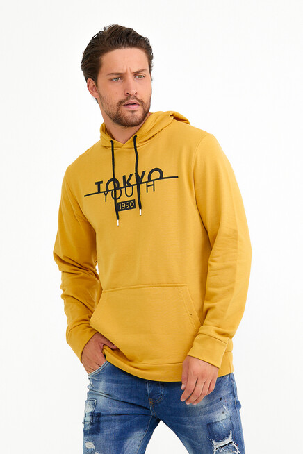 Erkek Kapşonlu Regular Fit Tokyo Baskılı İnce Sweatshirt SPR22SW164