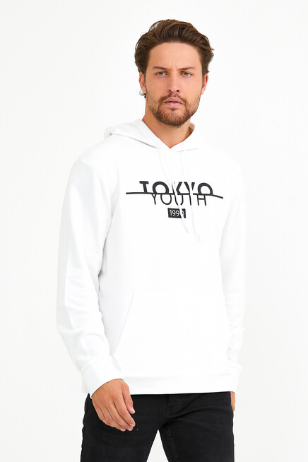 Erkek Kapşonlu Regular Fit Tokyo Baskılı İnce Sweatshirt SPR22SW164