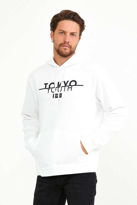 Erkek Kapşonlu Regular Fit Tokyo Baskılı İnce Sweatshirt SPR22SW164