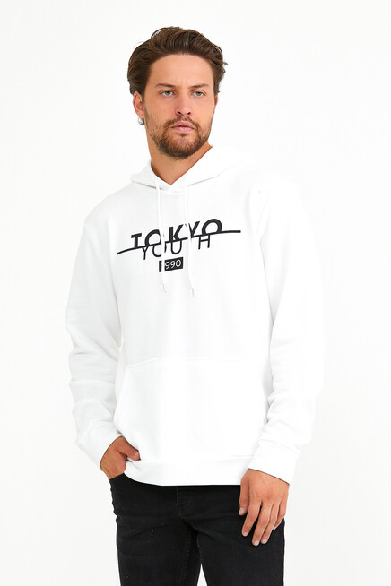 Erkek Kapşonlu Regular Fit Tokyo Baskılı İnce Sweatshirt SPR22SW164