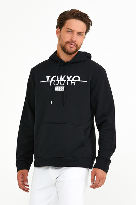 Erkek Kapşonlu Regular Fit Tokyo Baskılı İnce Sweatshirt SPR22SW164