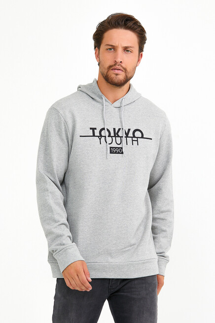 Erkek Kapşonlu Regular Fit Tokyo Baskılı İnce Sweatshirt SPR22SW164