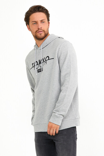 Erkek Kapşonlu Regular Fit Tokyo Baskılı İnce Sweatshirt SPR22SW164