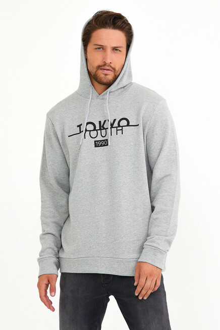 Erkek Kapşonlu Regular Fit Tokyo Baskılı İnce Sweatshirt SPR22SW164