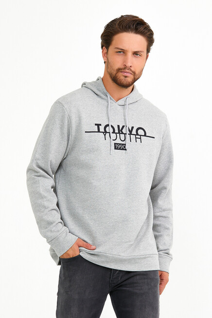 Erkek Kapşonlu Regular Fit Tokyo Baskılı İnce Sweatshirt SPR22SW164