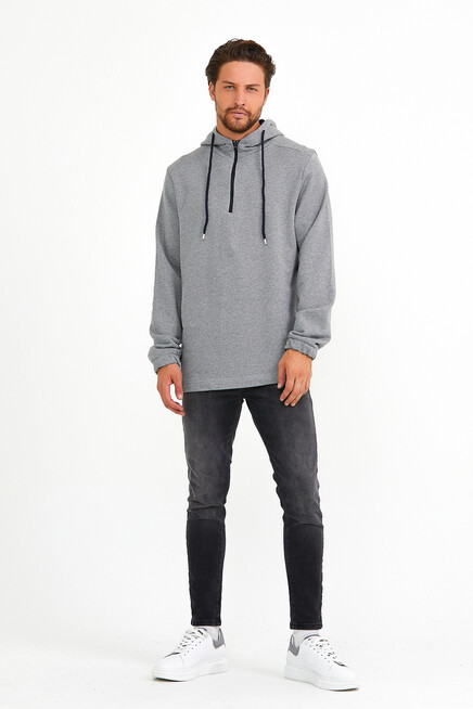 Erkek Kapşonlu Regular Fit Yarım Fermuarlı İnce Sweatshirt SPR22SW170