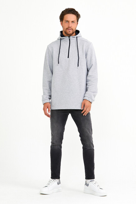 Süperlife Erkek Kapşonlu Regular Fit Yarım Fermuarlı İnce Sweatshirt SPR22SW170