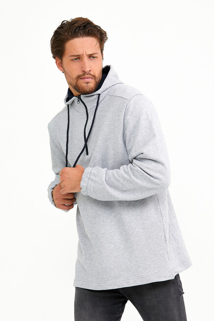 Erkek Kapşonlu Regular Fit Yarım Fermuarlı İnce Sweatshirt SPR22SW170