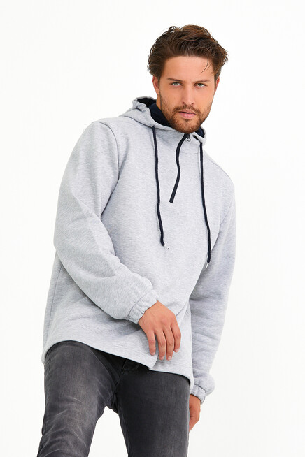 Erkek Kapşonlu Regular Fit Yarım Fermuarlı İnce Sweatshirt SPR22SW170