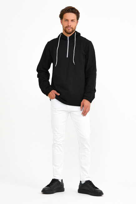 Süperlife Erkek Kapşonlu Regular Fit Yarım Fermuarlı İnce Sweatshirt SPR22SW170