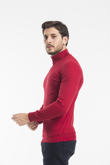 Süperlife Balıkcı Yaka Uzun Kollu Dar Kalıp İnce Erkek Sweatshirt SPR 2019K21