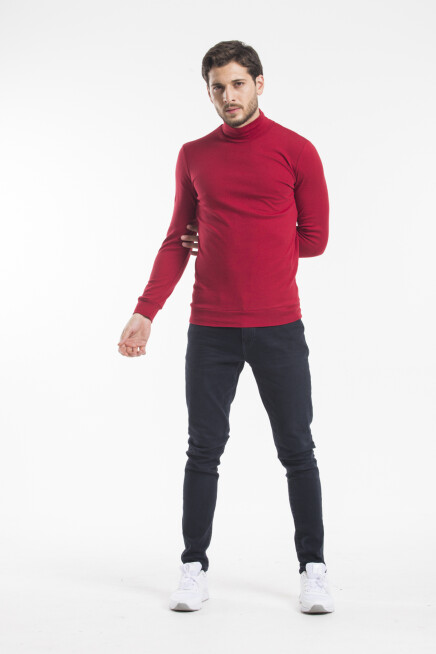 Süperlife Balıkcı Yaka Uzun Kollu Dar Kalıp İnce Erkek Sweatshirt SPR 2019K21
