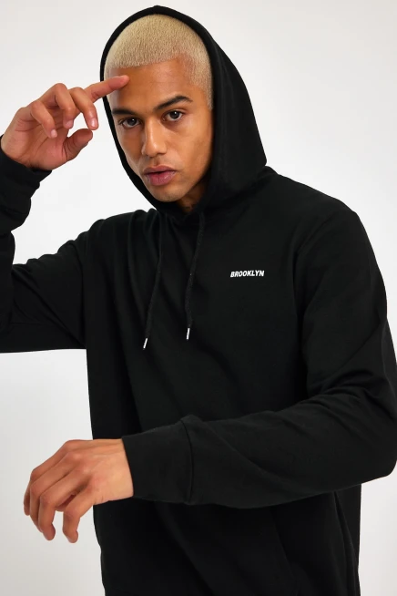 Süperlife Kapşonlu Uzun Kollu Baskılı Dar Kalıp İnce Erkek Sweatshirt SPR 2019K61