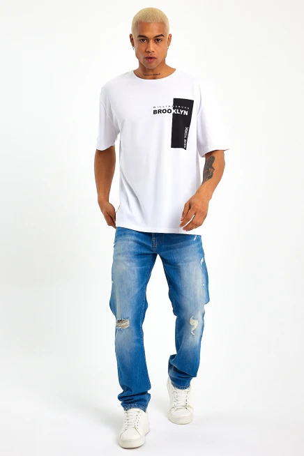 Süperlife Erkek Bisiklet Yaka Slim Fit Baskılı Tişort SPR21Y21 