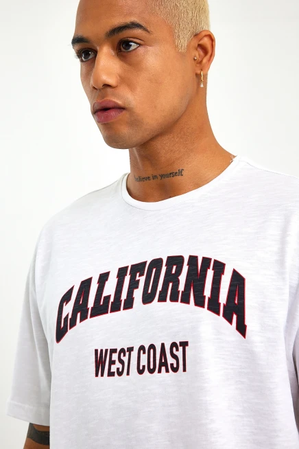 Erkek Bisiklet Yaka Slim Fit Californıa  Baskılı  Tişort SPR21Y22