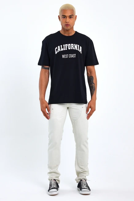 Erkek Bisiklet Yaka Slim Fit Californıa  Baskılı  Tişort SPR21Y22