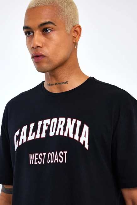 Erkek Bisiklet Yaka Slim Fit Californıa  Baskılı  Tişort SPR21Y22