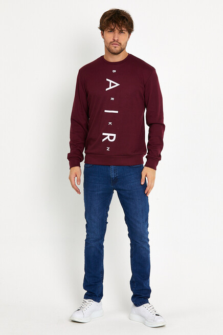 Erkek Bisiklet Yaka Slim fit Air Baskılı İnce Sweatshirt SPR22sw101