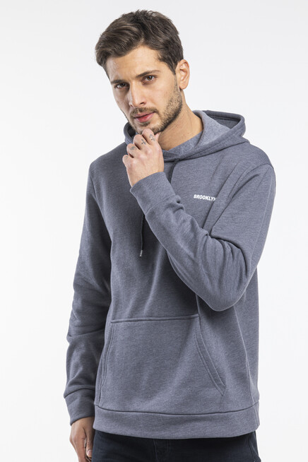 Erkek Kapüşonlu Slim Fit Brooklyn Baskılı İnce Sweatshirt SPR22SW61