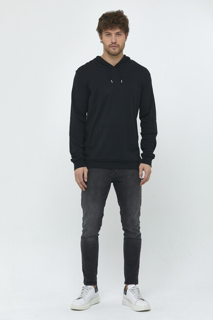 Erkek Kapüşonlu Slim Fit Basic Sweatshirt SPR22SW925