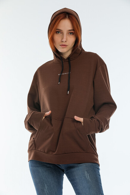 Süperlife Kadın Kapüşonlu Oversize Brooklyn Baskılı İnce Sweatshirt SPR22SWK161