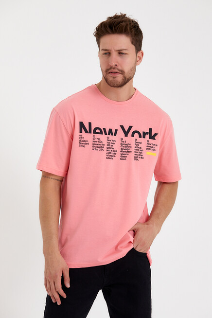 Erkek Bisiklet Yaka Regular Fit New York Baskılı Tişort SPR22TS112