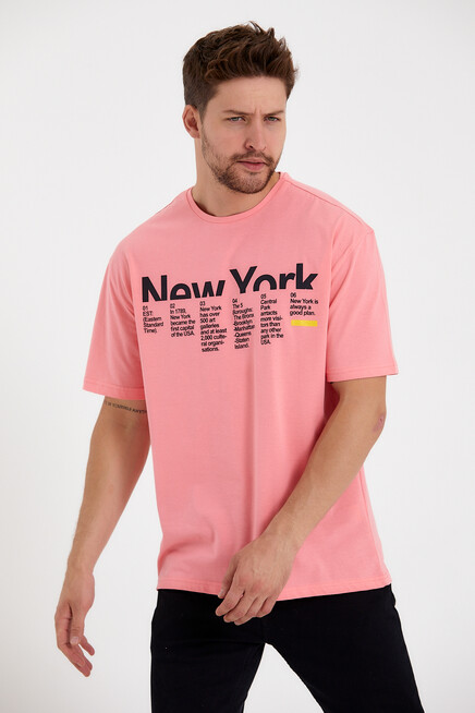 Erkek Bisiklet Yaka Regular Fit New York Baskılı Tişort SPR22TS112