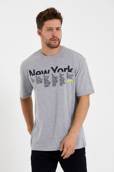 Erkek Bisiklet Yaka Regular Fit New York Baskılı Tişort SPR22TS112