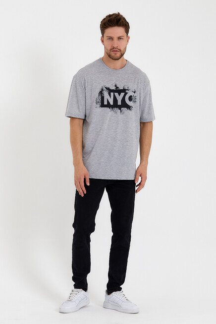 Süperlife Erkek Bisiklet Yaka Regular Fit NYC Baskılı Tişort SPR22TS114