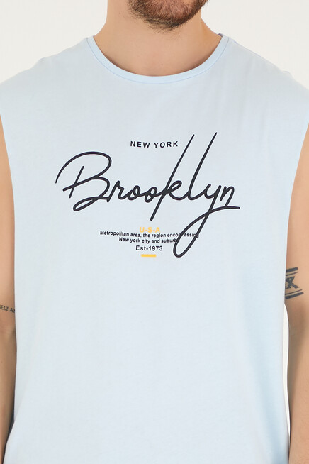 Erkek Bisiklet Yaka Regular Fit Brooklyn Baskılı Tişört SPR22TS115