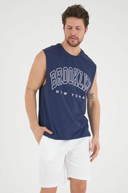 Erkek Bisiklet Yaka Regular Fit  Brooklyn Baskılı  Tişört SPR22TS116