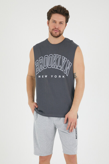 Erkek Bisiklet Yaka Regular Fit  Brooklyn Baskılı  Tişört SPR22TS116