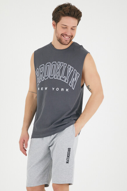 Erkek Bisiklet Yaka Regular Fit  Brooklyn Baskılı  Tişört SPR22TS116