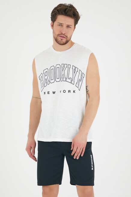 Erkek Bisiklet Yaka Regular Fit  Brooklyn Baskılı  Tişört SPR22TS116