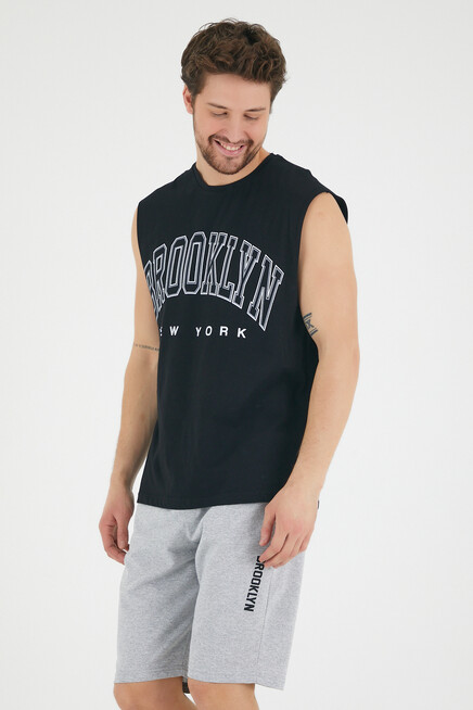 Erkek Bisiklet Yaka Regular Fit  Brooklyn Baskılı  Tişört SPR22TS116