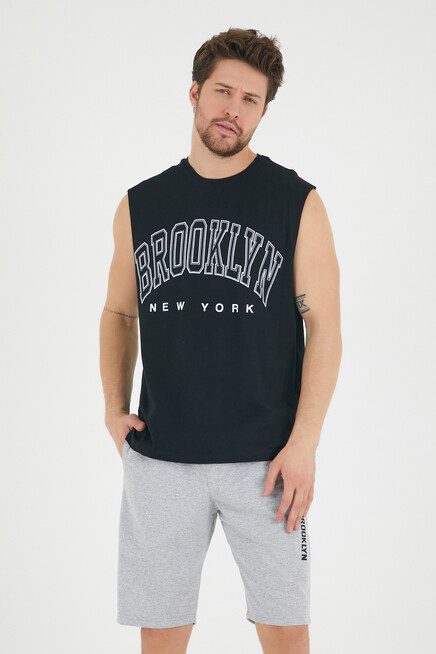 Erkek Bisiklet Yaka Regular Fit  Brooklyn Baskılı  Tişört SPR22TS116