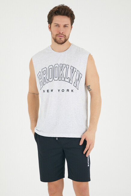 Erkek Bisiklet Yaka Regular Fit  Brooklyn Baskılı  Tişört SPR22TS116