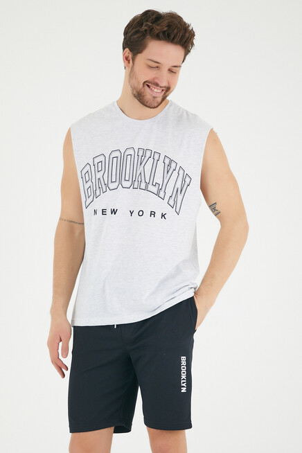 Erkek Bisiklet Yaka Regular Fit  Brooklyn Baskılı  Tişört SPR22TS116